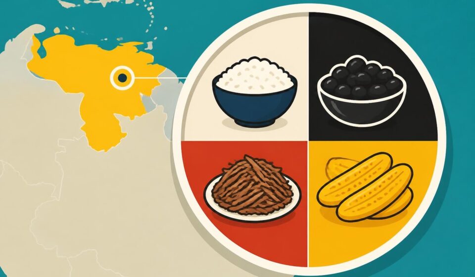 découvrez le pabellón criollo vénézuélien, le plat national coloré à base de riz, caraotas, viande et tajadas, une explosion de saveurs traditionnelles en quatre couleurs.