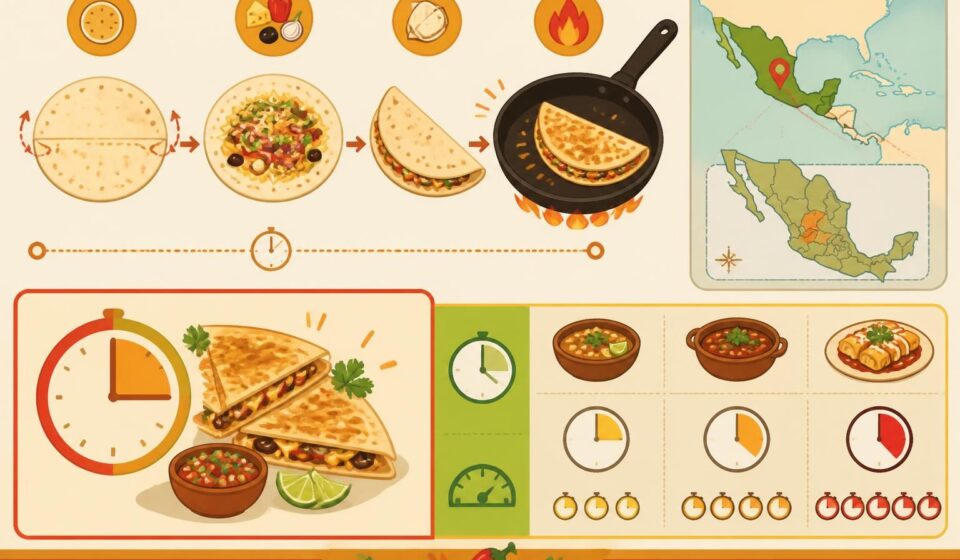 découvrez notre recette rapide de quesadilla maison, une spécialité mexicaine croustillante prête en seulement quinze minutes pour un repas savoureux et facile à préparer.