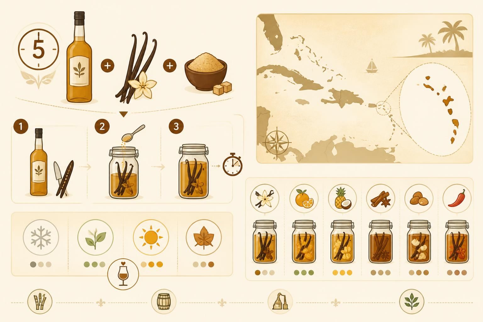 découvrez comment préparer facilement votre rhum arrangé vanille maison en seulement cinq minutes et savourez une infusion créole authentique et gourmande.