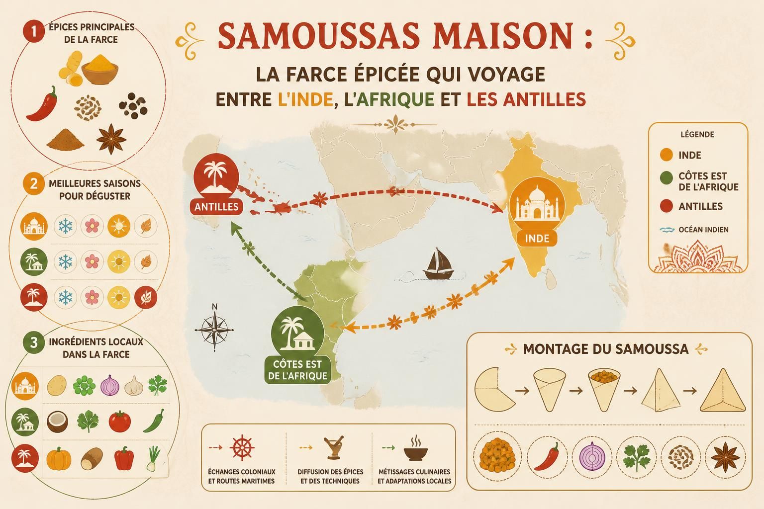 découvrez nos samoussas maison, une farce épicée aux saveurs authentiques qui voyage entre l'inde, l'afrique et les antilles, pour un délice exotique à chaque bouchée.