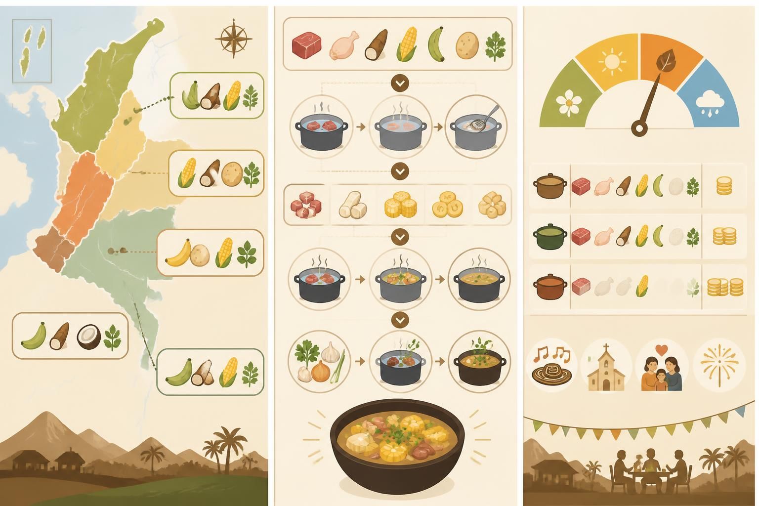 découvrez l'histoire du sancocho colombien, ce grand bouillon traditionnel des jours de fête, et suivez notre recette adaptée pour le préparer facilement chez vous.