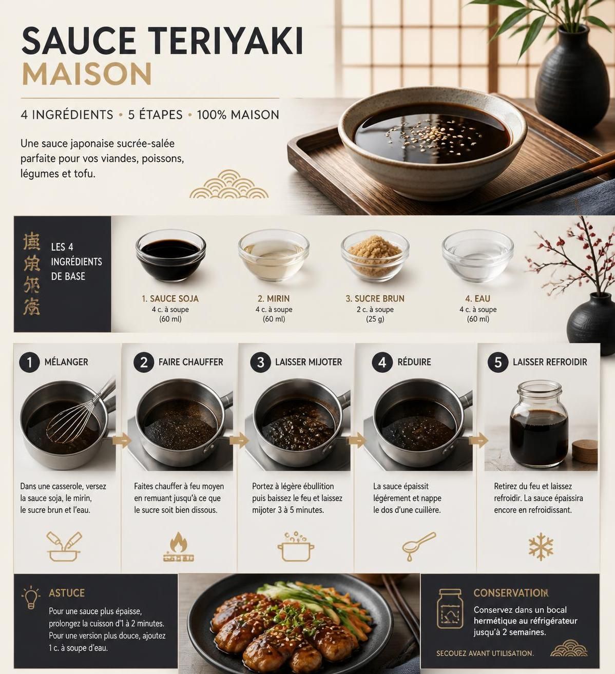 découvrez comment préparer une sauce teriyaki maison en seulement dix minutes avec 4 ingrédients simples, idéale pour sublimer vos grillades et marinades.