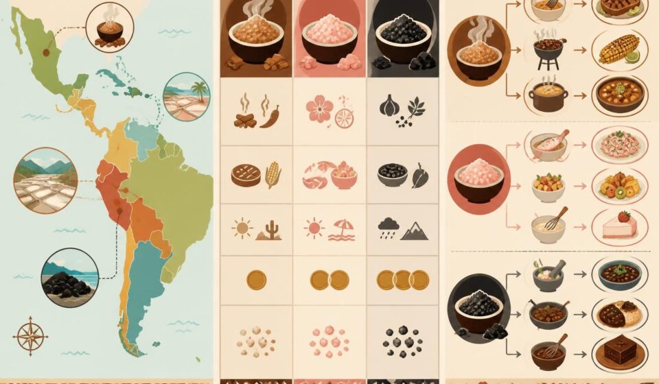 découvrez comment le sel fumé, le sel rose et le sel noir subliment les plats latinos et caribéens en apportant des saveurs uniques et authentiques.