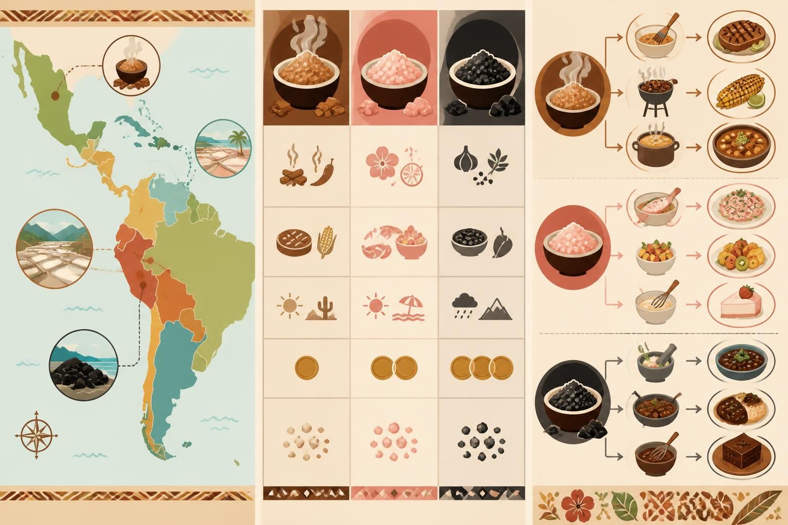 découvrez comment le sel fumé, le sel rose et le sel noir subliment les plats latinos et caribéens en apportant des saveurs uniques et authentiques.