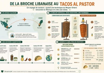 découvrez l'histoire fascinante des tacos al pastor, comment la broche libanaise a été adaptée au mexique, et apprenez la recette authentique pour les préparer chez vous.