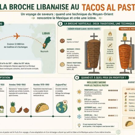 Tacos al pastor : comment la broche libanaise est devenue mexicaine — histoire et recette découvrez l'histoire fascinante des tacos al pastor, comment la broche libanaise a été adaptée au mexique, et apprenez la recette authentique pour les préparer chez vous.