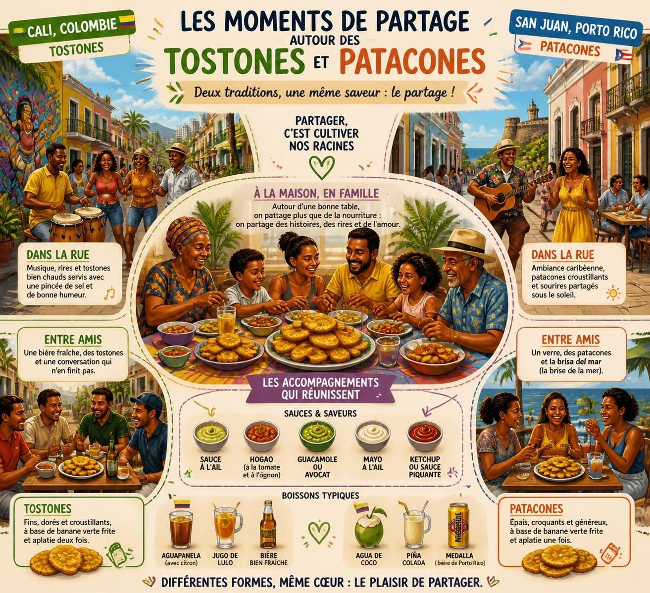 découvrez les tostones et patacones, deux délicieuses versions du plantain deux fois frit, entre san juan et cali, un même amour pour ce met croustillant et savoureux.
