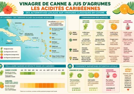 découvrez comment le vinaigre de canne et les jus d'agrumes apportent des acidités uniques pour remplacer le vinaigre classique en cuisine caribéenne, révélant des saveurs authentiques et exotiques.