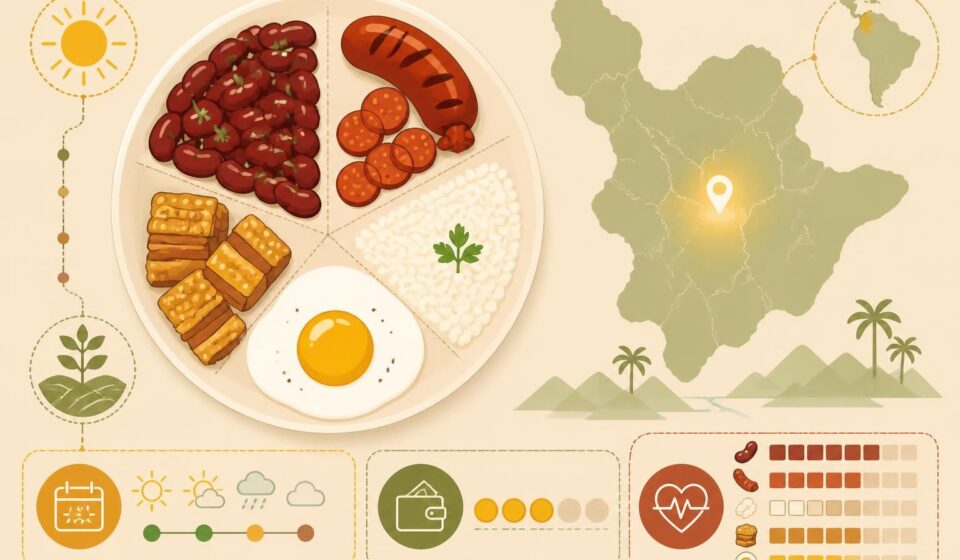 découvrez la bandeja paisa de medellín, un plat traditionnel colombien composé de haricots, chorizo, riz, chicharrón et œuf sur le plat, réunis dans une assiette savoureuse et généreuse.