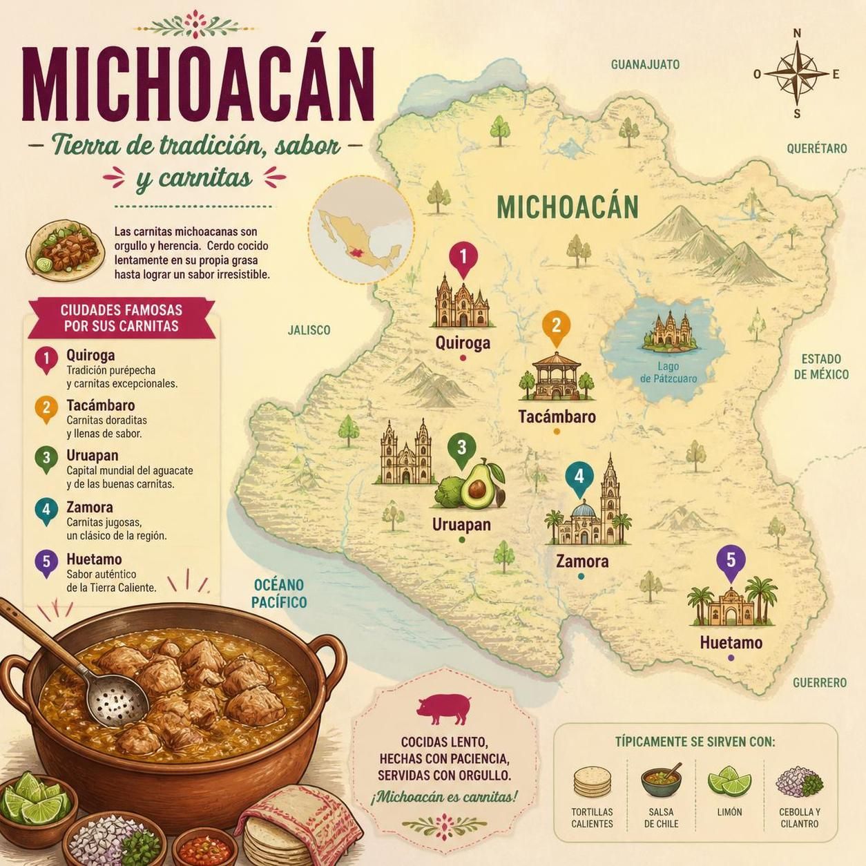 découvrez les carnitas michoacanas, ce porc confit mexicain tendre et savoureux qui se déchire à la fourchette, parfait pour garnir tous vos tacos et ravir vos papilles.
