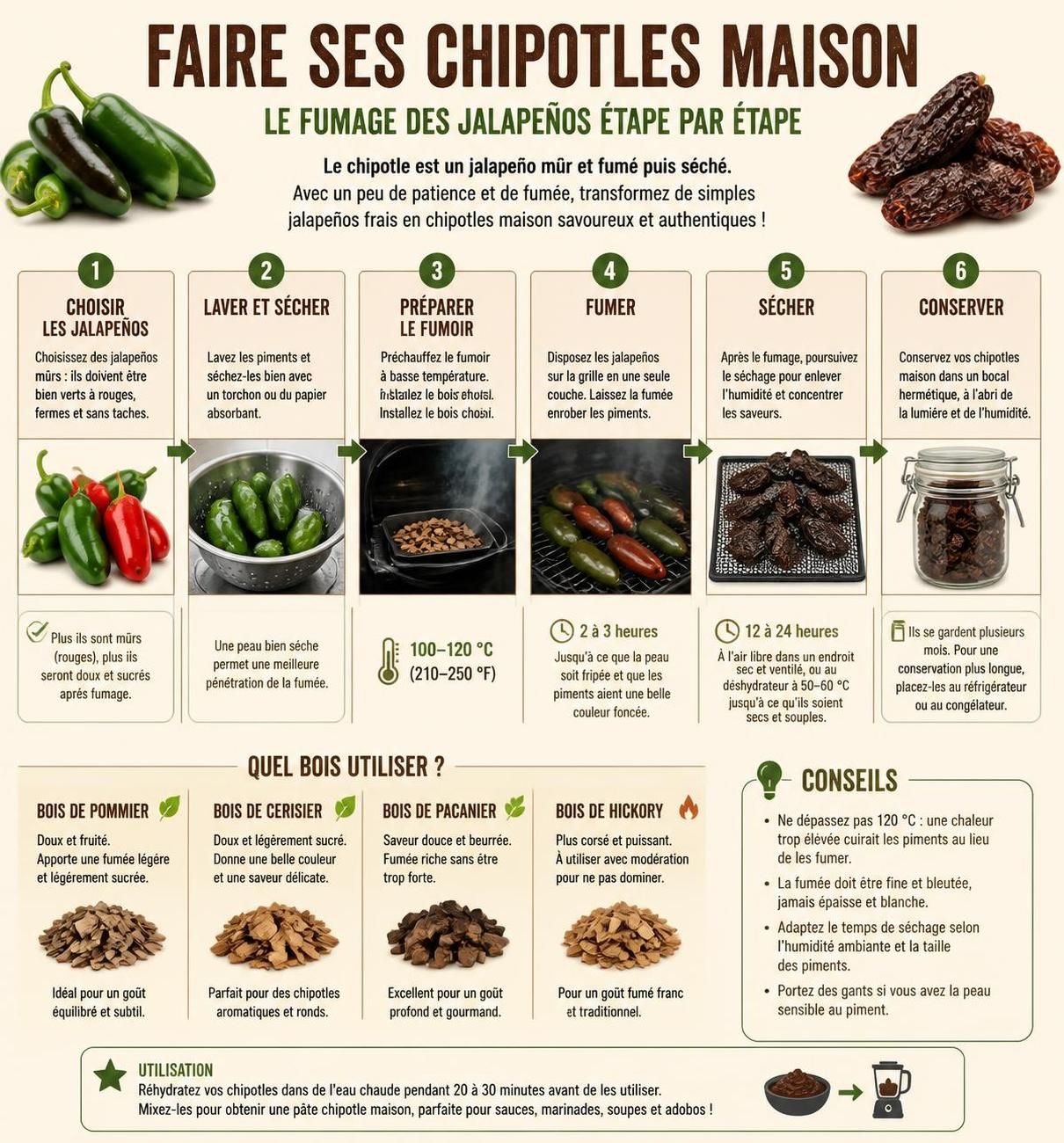 découvrez comment préparer une sauce chipotle maison en fumant des jalapeños et apprendre à les conserver facilement dans votre réfrigérateur pour en profiter toute l'année.