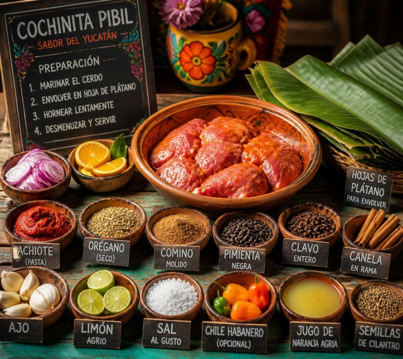 découvrez la cochinita pibil, un plat traditionnel mexicain de porc mariné à l'achiote, enveloppé dans des feuilles de bananier et cuit lentement à l'étouffée pour une saveur intense et authentique.