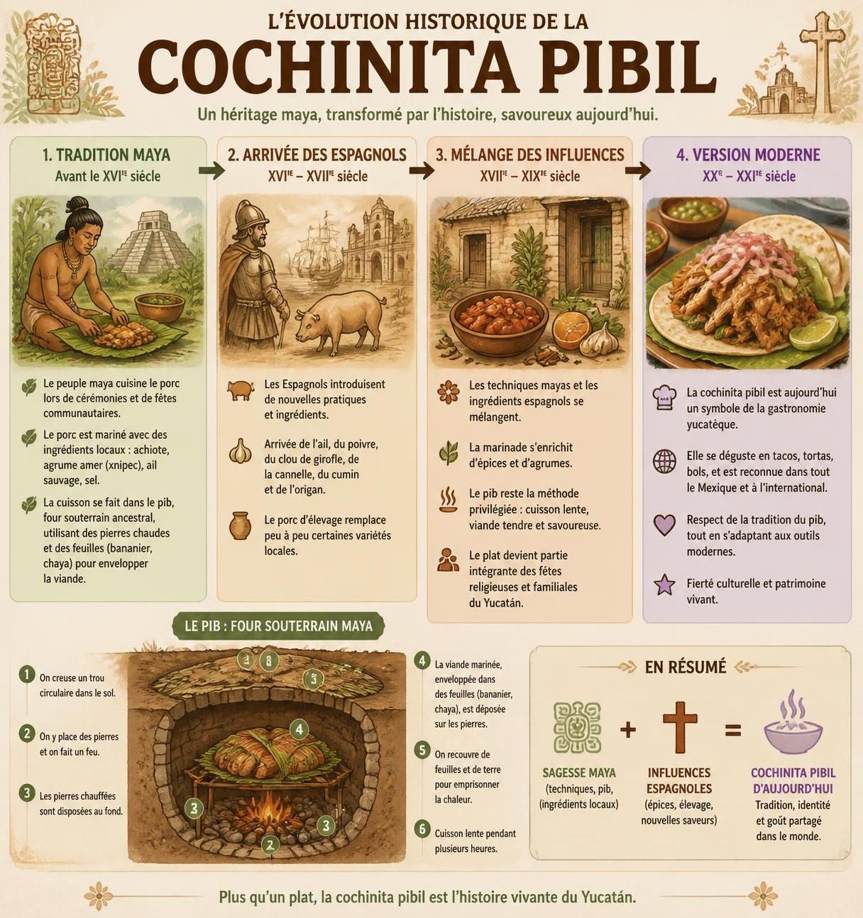 découvrez la cochinita pibil, un plat traditionnel mexicain à base de porc mariné à l'achiote, enveloppé dans des feuilles de bananier et cuit lentement à l'étouffée pour une saveur authentique et délicieuse.