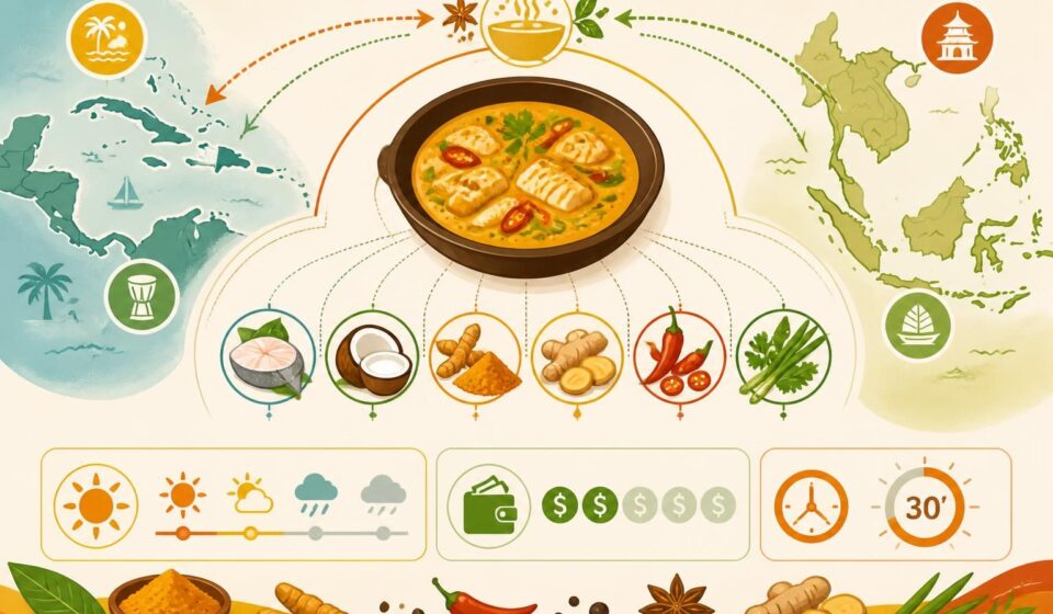 découvrez notre curry de poisson au lait de coco, une recette créole savoureuse alliant les saveurs des caraïbes et de l'asie, prête en seulement trente minutes.