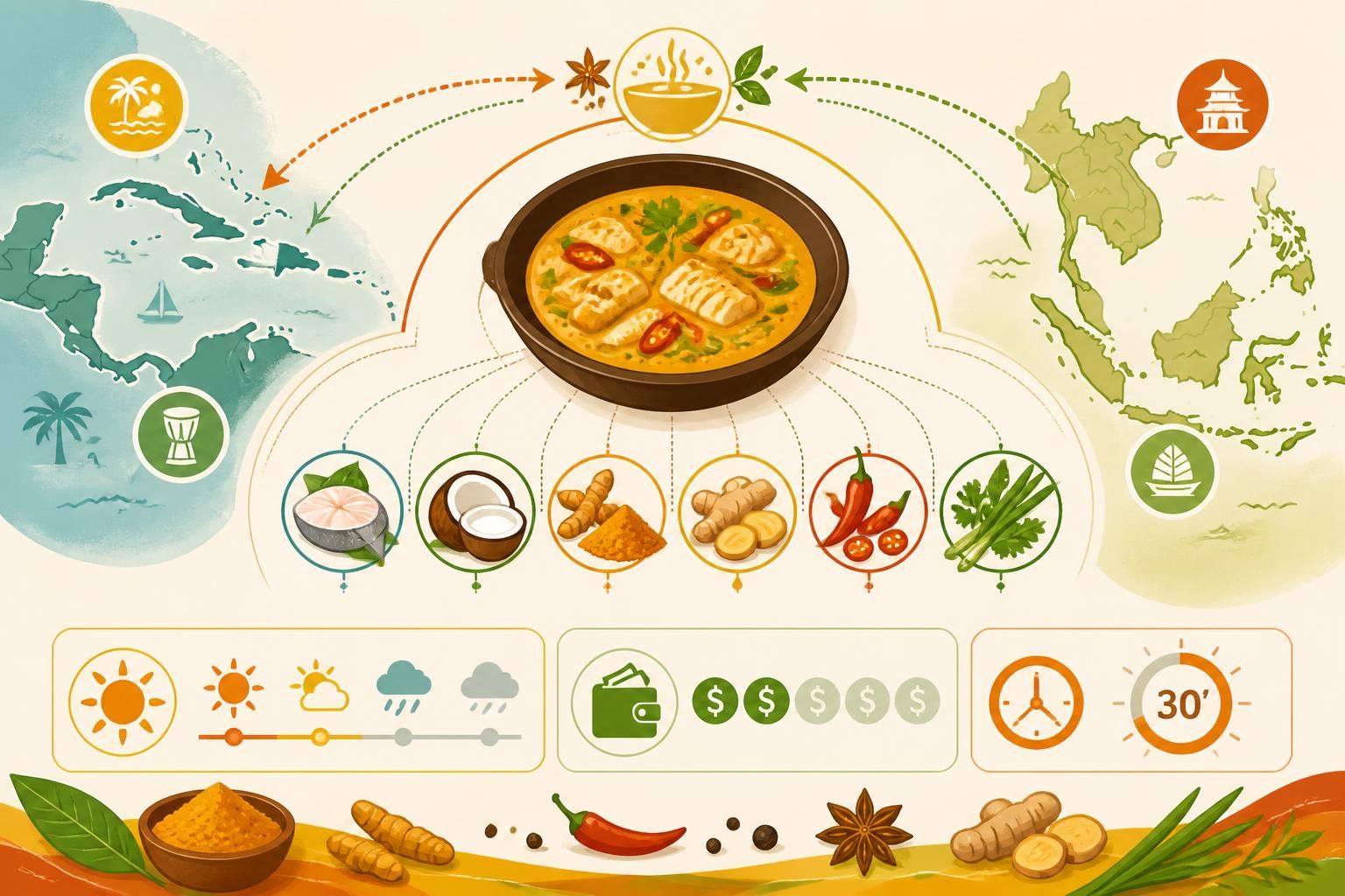 découvrez notre curry de poisson au lait de coco, une recette créole savoureuse alliant les saveurs des caraïbes et de l'asie, prête en seulement trente minutes.