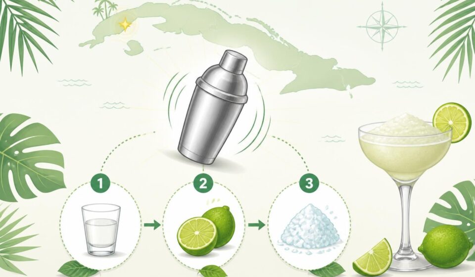 découvrez la recette authentique du daiquiri à la cubaine, un cocktail frais et rafraîchissant à base de rhum blanc, citron vert et glace pilée, prêt en seulement trois coups de shaker.