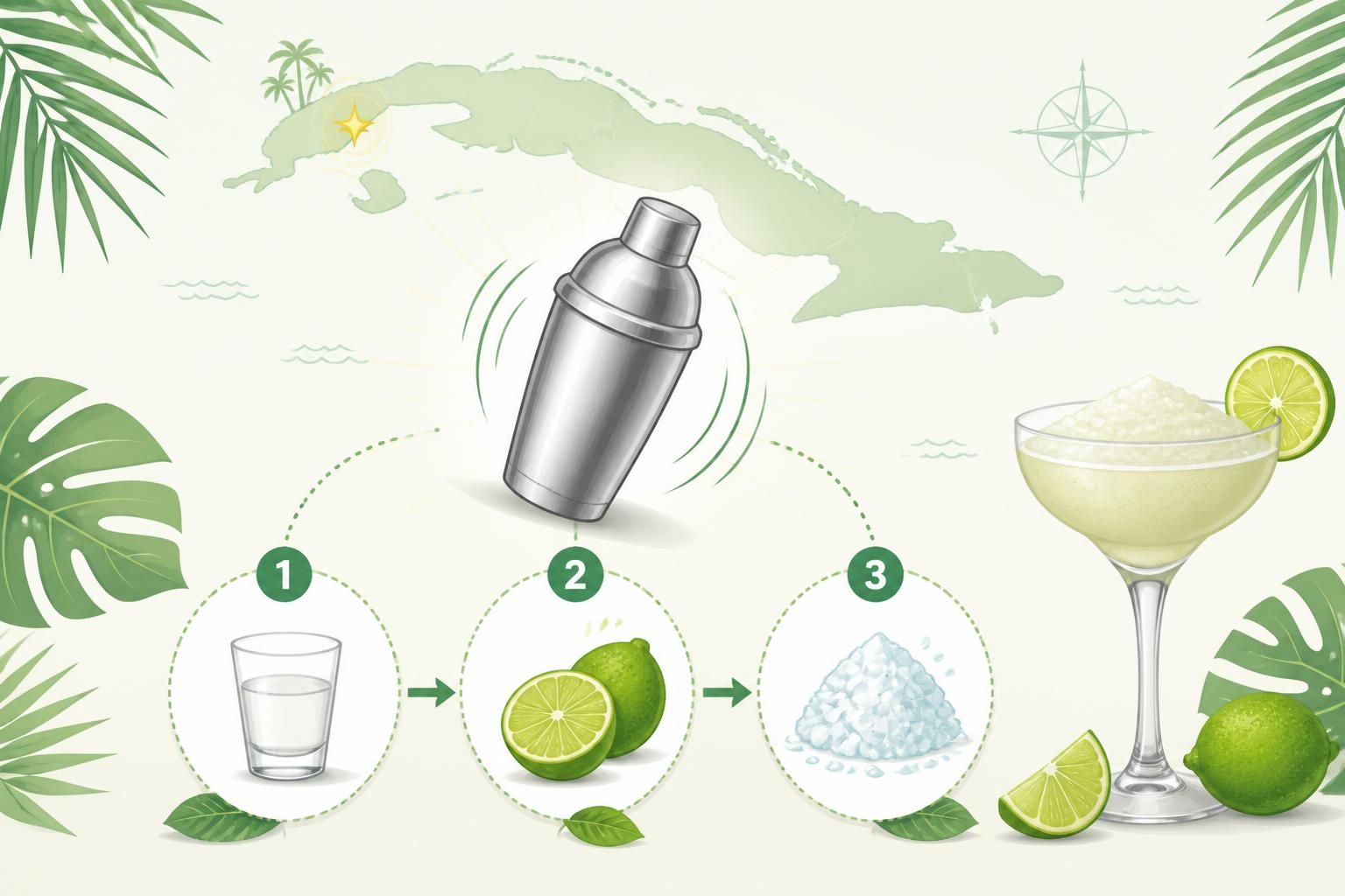 découvrez la recette authentique du daiquiri à la cubaine, un cocktail frais et rafraîchissant à base de rhum blanc, citron vert et glace pilée, prêt en seulement trois coups de shaker.