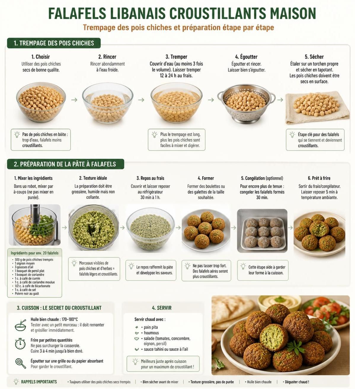 apprenez à préparer des falafels maison croustillants grùce à la technique traditionnelle du trempage et de la friture, pour des saveurs authentiques comme au liban.