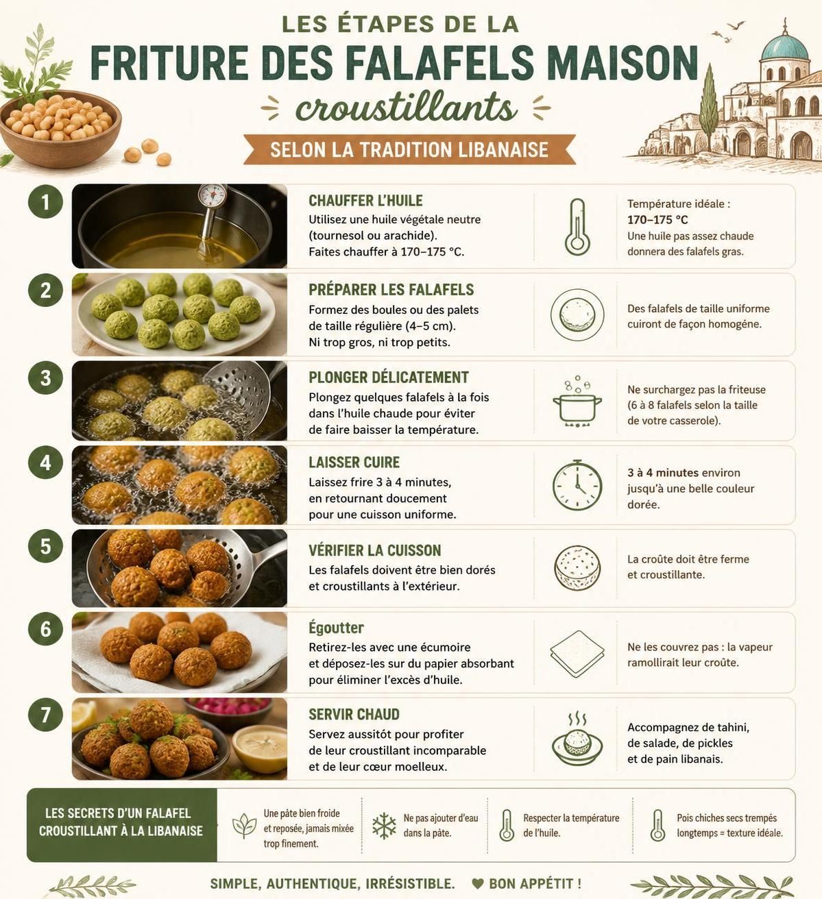 découvrez la recette authentique des falafels maison croustillants grùce à la technique traditionnelle du trempage des pois chiches et de la friture parfaite, comme au liban.