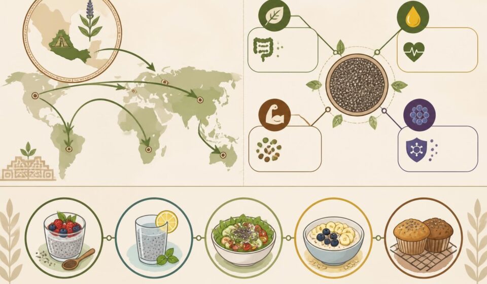 découvrez l'origine aztèque des graines de chia, leurs nombreux bienfaits pour la santé et cinq délicieuses façons de les intégrer dans votre cuisine quotidienne.