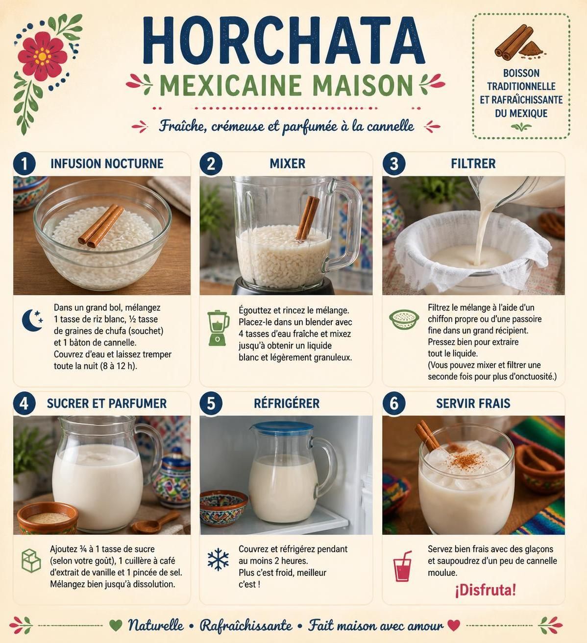 découvrez la recette facile de la horchata mexicaine, cette boisson rafraßchissante à base de lait de riz et cannelle, typique des vendeurs de rue, à préparer en une nuit au réfrigérateur.