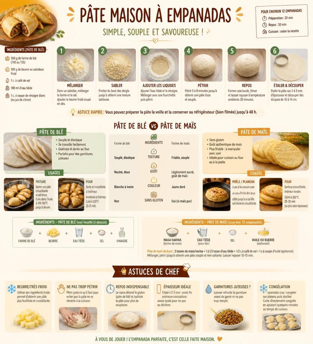 découvrez notre recette de masa maison en blé ou en maïs pour des empanadas parfaitement scellés et savoureux, idéals pour des chaussons traditionnels qui ne s'ouvrent pas à la cuisson.