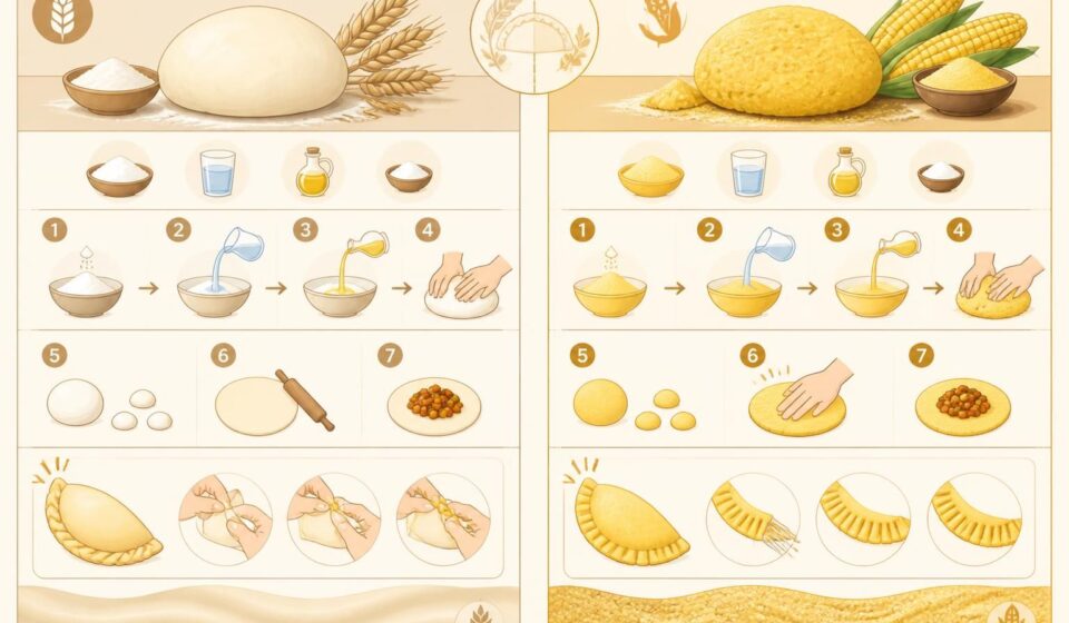 découvrez notre recette de masa maison, en pâte de blé ou de maïs, idéale pour des empanadas savoureuses et bien fermées, pour des chaussons qui ne s'ouvrent pas à la cuisson.