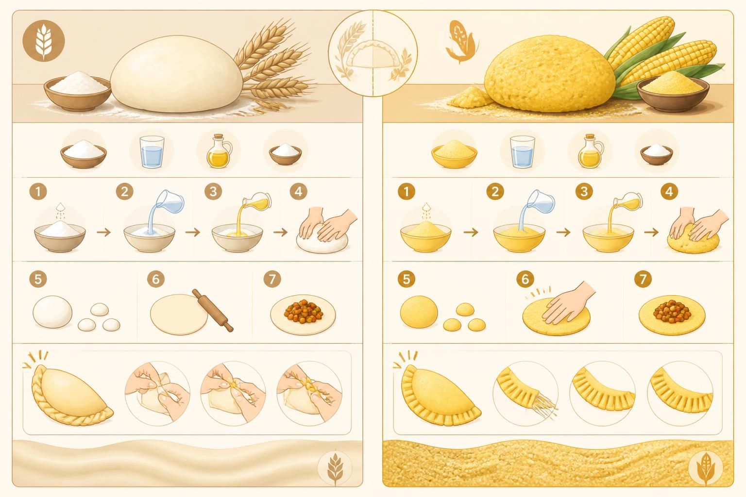 découvrez notre recette de masa maison, en pâte de blé ou de maïs, idéale pour des empanadas savoureuses et bien fermées, pour des chaussons qui ne s'ouvrent pas à la cuisson.