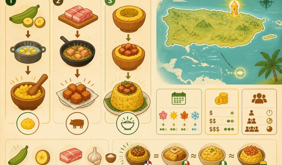 découvrez la recette authentique du mofongo porto-ricain, une purée de plantain délicieusement farcie au porc frit, inspirée de san juan, facile à préparer chez vous pour un repas savoureux.