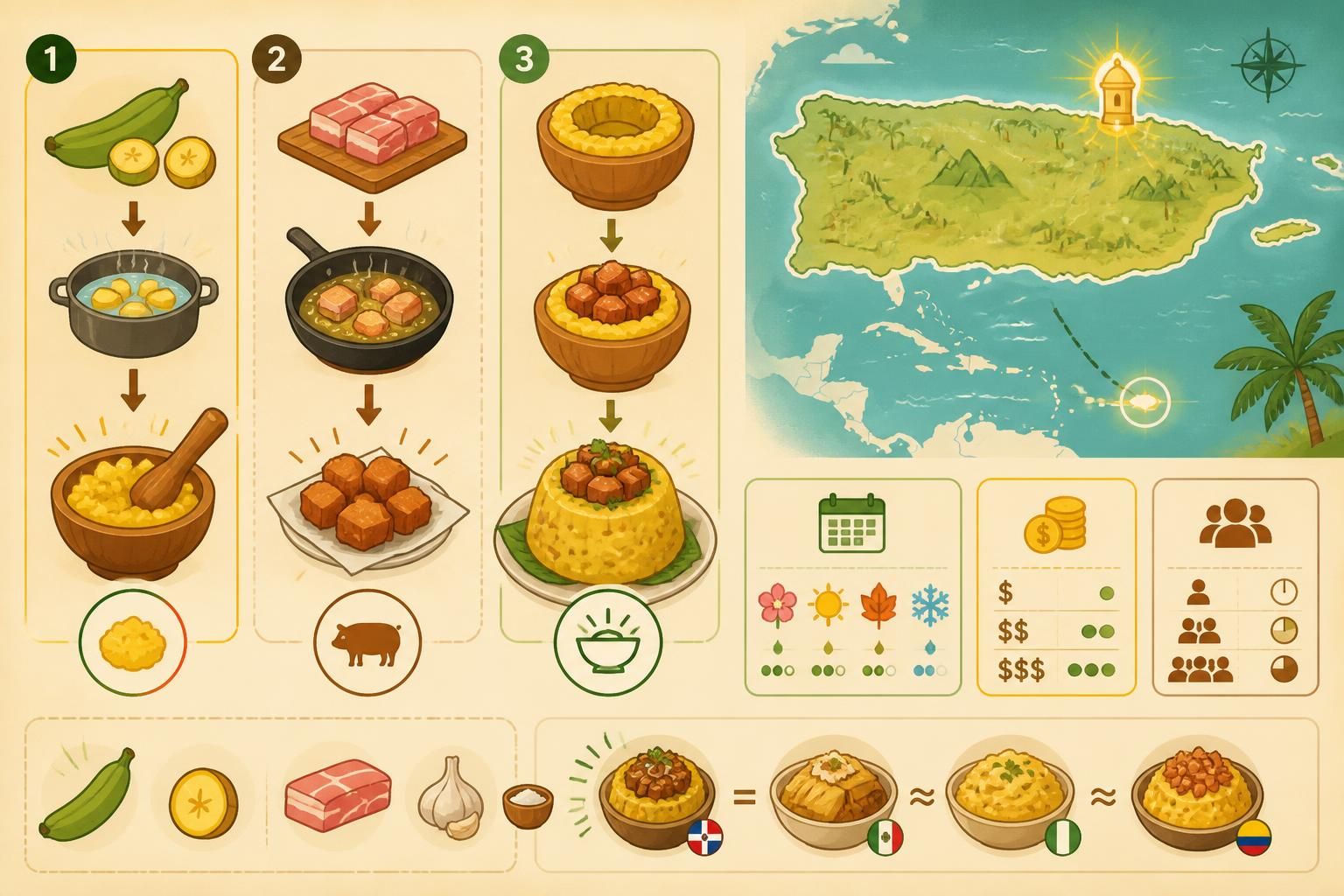 découvrez la recette authentique du mofongo porto-ricain, une purée de plantain délicieusement farcie au porc frit, inspirée de san juan, facile à préparer chez vous pour un repas savoureux.
