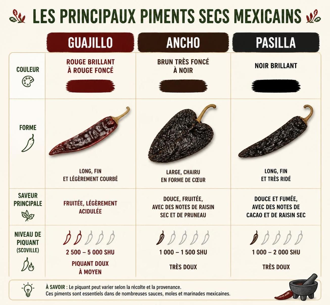 découvrez comment hydrater, torréfier et utiliser le piment guajillo pour sublimer vos moles et salsas mexicains avec des saveurs authentiques.
