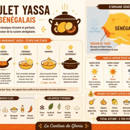 Poulet yassa sénégalais : marinade aux oignons confits et citron — la version de la Cantina de Gloria découvrez la recette authentique du poulet yassa sénégalais de la cantina de gloria, mariné aux oignons confits et citron pour une explosion de saveurs uniques.