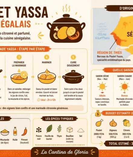 Poulet yassa sénégalais : marinade aux oignons confits et citron — la version de la Cantina de Gloria découvrez la recette authentique du poulet yassa sénégalais de la cantina de gloria, mariné aux oignons confits et citron pour une explosion de saveurs uniques.