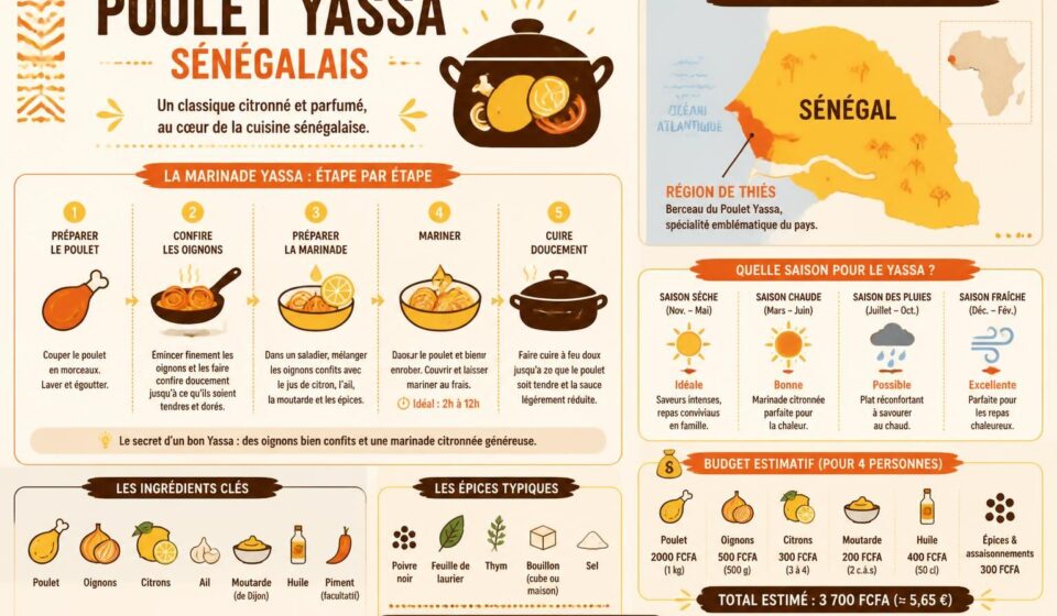 découvrez la recette authentique du poulet yassa sénégalais de la cantina de gloria, mariné aux oignons confits et citron pour une explosion de saveurs uniques.