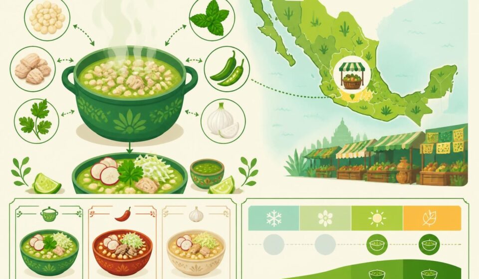découvrez le pozole verde mexicain, un bouillon traditionnel à la salsa verde, savoureux et réconfortant, servi chaque matin dans les marchés animés de mexico.