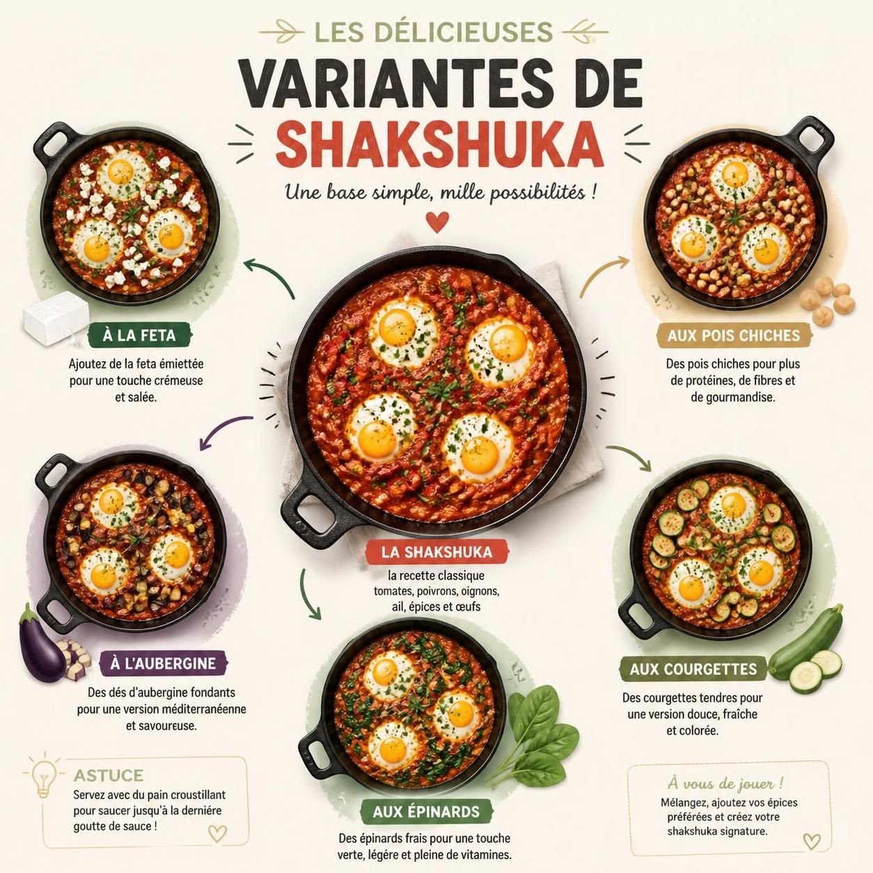 découvrez la shakshuka, un délicieux plat du moyen-orient composé d'œufs pochés dans une sauce tomate épicée, parfait pour régaler toute la famille.