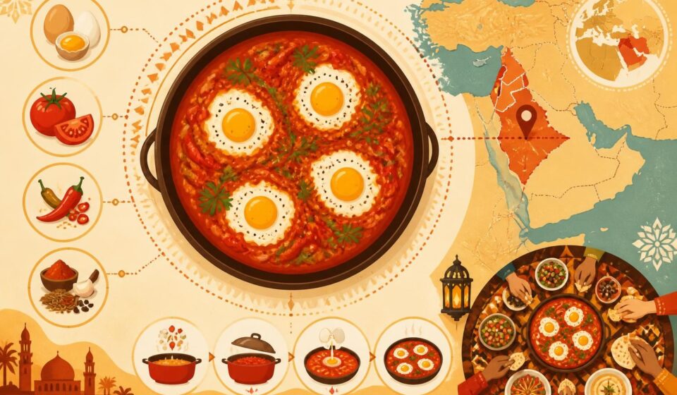 découvrez la shakshuka, un plat traditionnel du moyen-orient composé d'œufs pochés dans une sauce tomate épicée, parfait pour partager en famille ou entre amis.