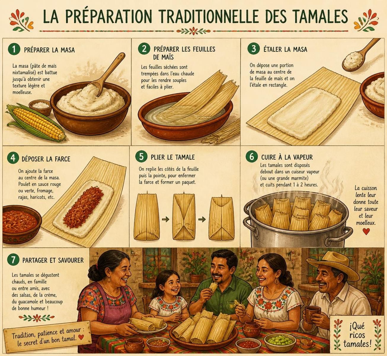découvrez le grand rituel mexicain des tamales maison : préparation de la masa, choix de la farce et cuisson vapeur dans des feuilles de maïs pour un goût authentique.