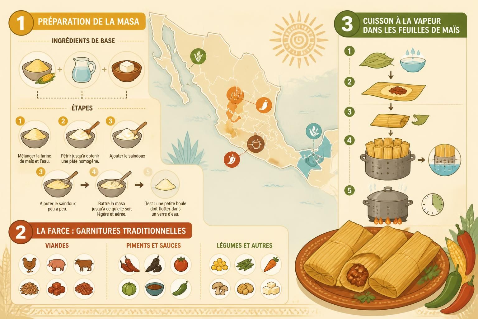 découvrez la recette authentique des tamales maison : préparation de la masa, choix de la farce savoureuse et cuisson vapeur traditionnelle en feuilles de maïs, un grand rituel mexicain à partager.