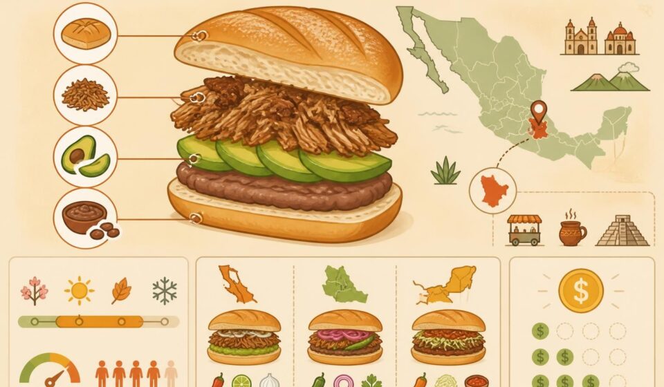découvrez la torta mexicaine authentique avec pain telera, haricots, avocat et carnitas, le sandwich de rue incontournable du samedi matin pour un délicieux goût du mexique.