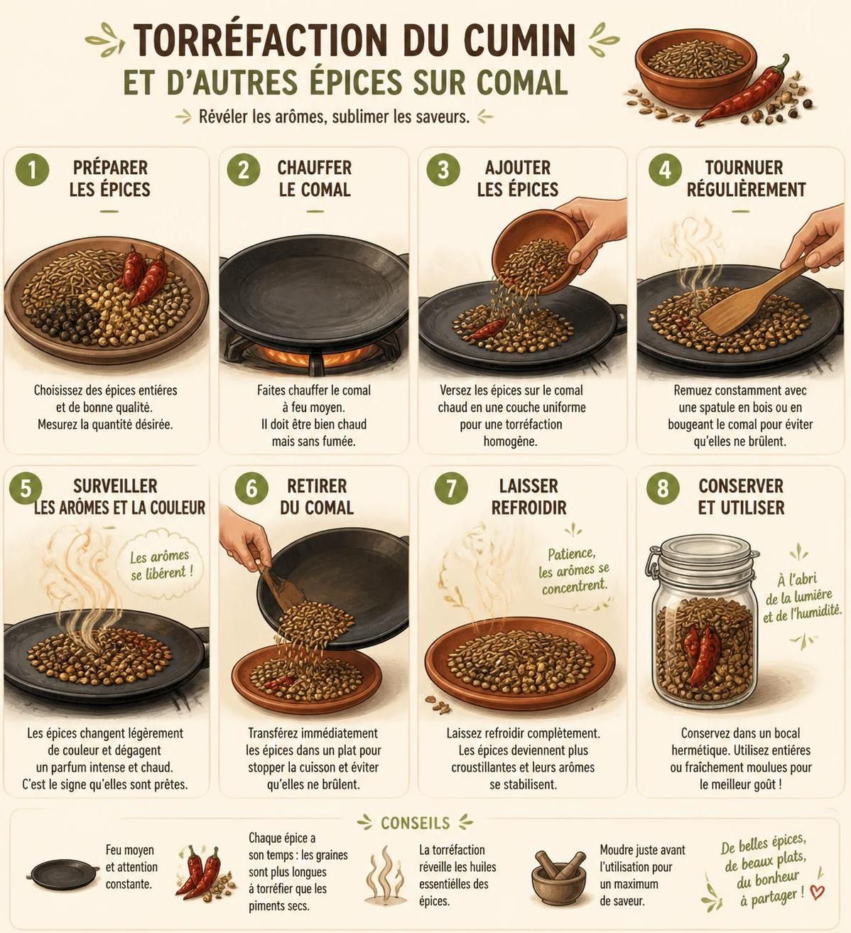 découvrez la technique mexicaine traditionnelle du cumin torréfié à la tostada en comal pour sublimer vos épices et révéler des saveurs authentiques.