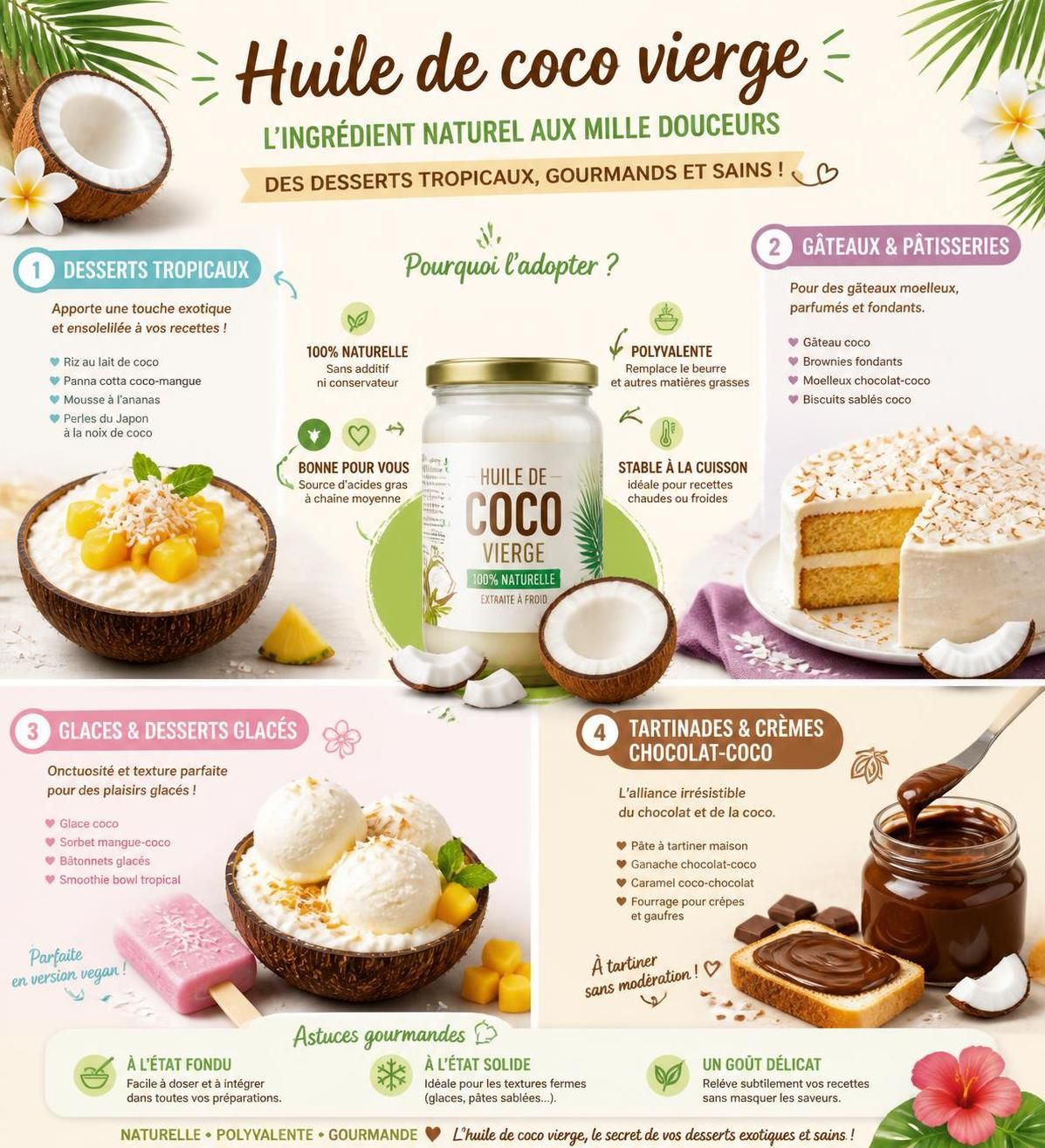 découvrez l'huile de coco vierge, l'ingrédient authentique des caraïbes qui sublime currys, desserts et plats latins avec une touche exotique et savoureuse.