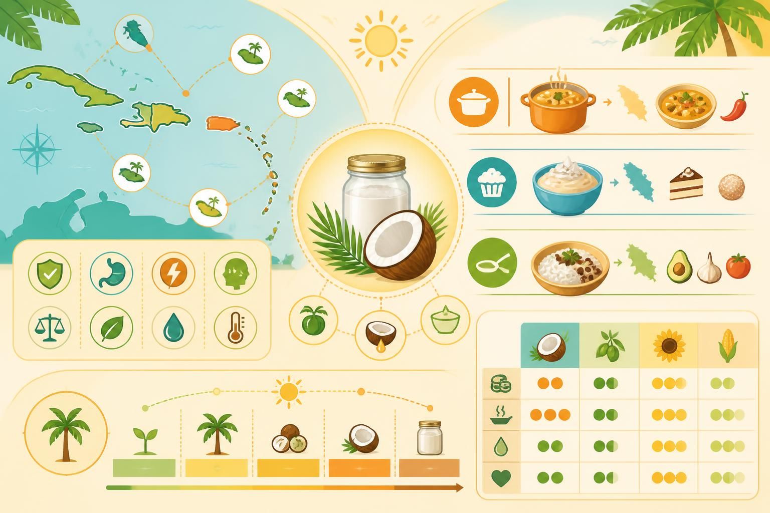découvrez l'huile de coco vierge, cet ingrédient caraïbéen essentiel qui sublime vos currys, desserts et plats latins avec sa saveur exotique et sa richesse naturelle.