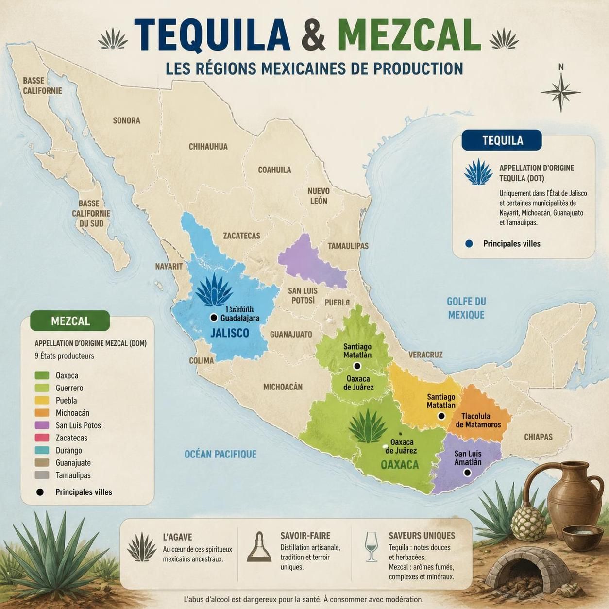 découvrez les différences entre le mezcal et la tequila, et comment elles influencent le goût, la cuisine et les cocktails dans une authentique cantina mexicaine.