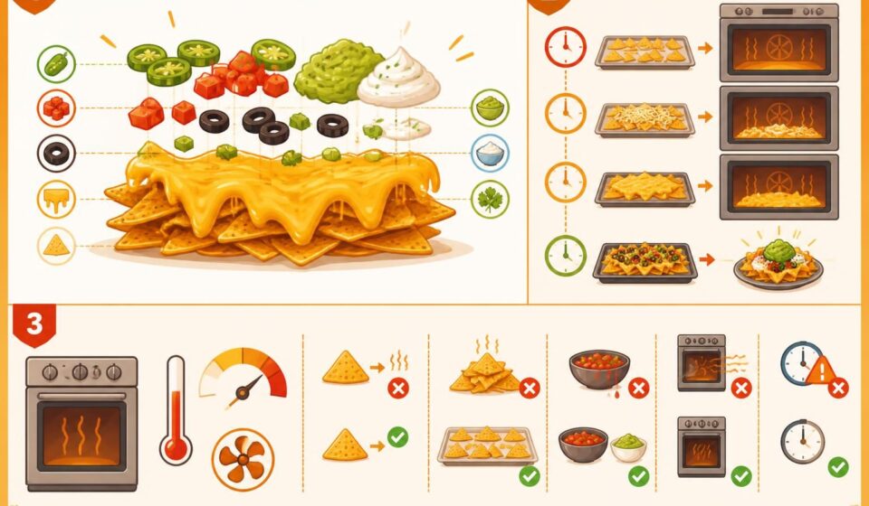 découvrez la recette parfaite des nachos au four avec une couche de fromage fondu, des garnitures savoureuses et des astuces pour les garder croustillants à chaque bouchée.