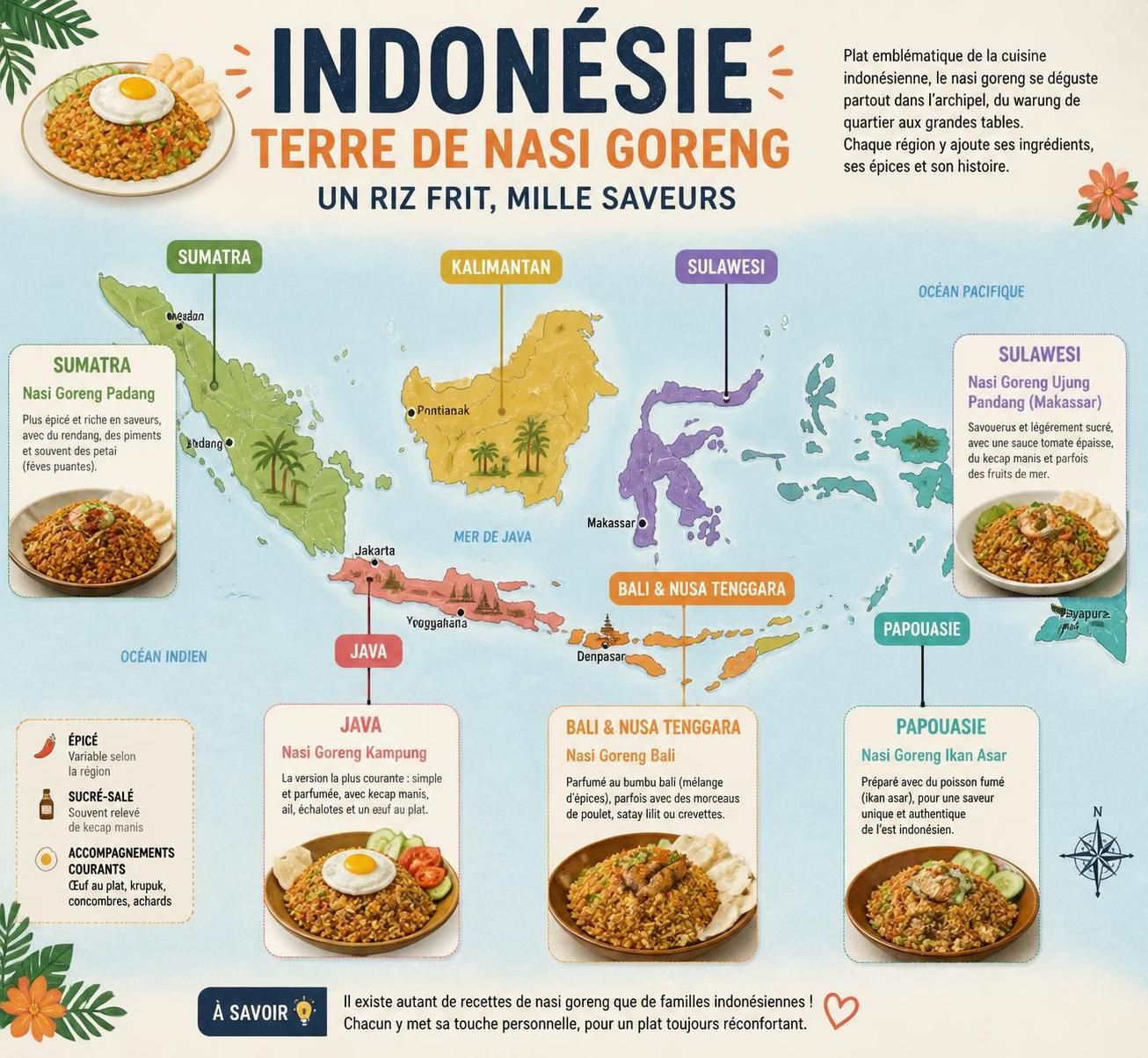 découvrez le nasi goreng indonésien, un savoureux riz frit aux épices, œuf et sambal, un plat emblématique apprécié dans le monde entier pour ses saveurs authentiques et son caractère unique.