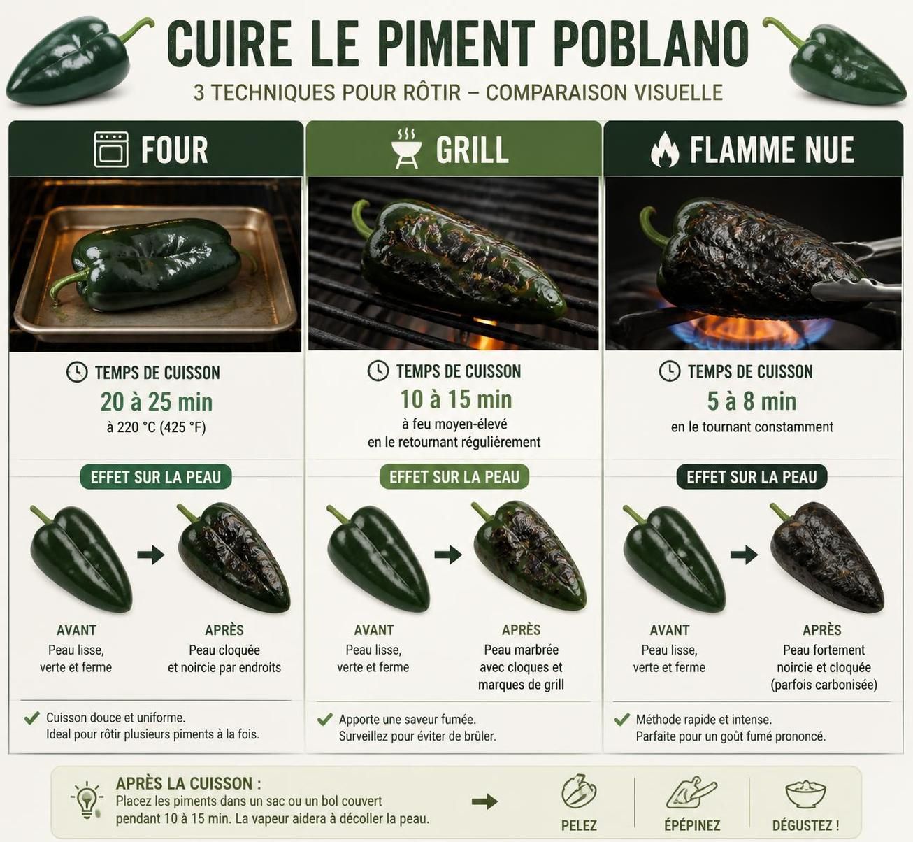 découvrez comment peler et épépiner facilement le piment poblano rôti pour préparer de délicieux chiles rellenos avec notre technique simple et efficace.