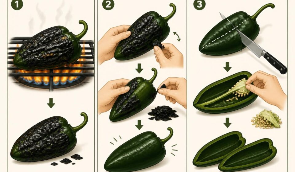 découvrez comment rôtir, peler et épépiner facilement le piment poblano pour préparer de délicieux chiles rellenos maison.