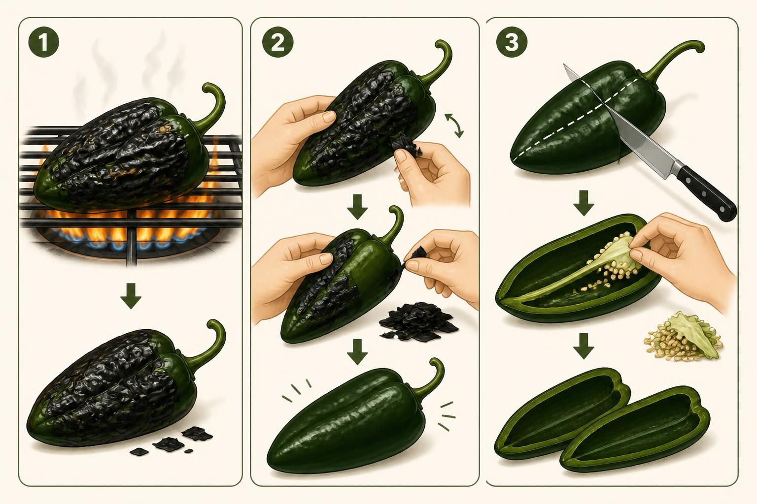 découvrez comment rôtir, peler et épépiner facilement le piment poblano pour préparer de délicieux chiles rellenos maison.
