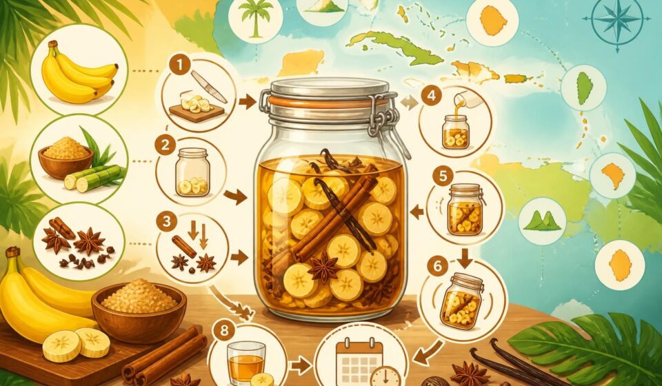découvrez comment préparer un délicieux rhum arrangé à la banane, une spécialité créole à laisser macérer pendant deux mois pour un goût authentique et savoureux.